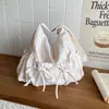 Bolso de lona de lunares de gran capacidad estilo coreano con lazo, versátil para niñas, adecuado para ir al trabajo, bolso tote de hombro o cruzado para mujeres