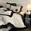 Juego de ropa de cama de cuatro piezas de encaje estilo Hepburn de algodón puro, sábana y funda de edredón de encaje vintage totalmente de algodón, juego de tres piezas para estudiantes