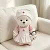 30cm Urso Articulado Médio Lina Roupas Urso Branco Boné de Bola Macacão Roupa Boneca Urso de Pelúcia Vestir