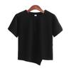Camiseta de manga corta para mujer con cuello redondo, irregular, ligera, lisa, espalda 220g, 40 Odell 92 algodón 8 spandex