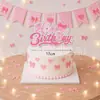 Banner de Aniversário Rosa com Laço da Amazon, Banner de Letras, Conjunto de Decoração para Topper de Bolo de Festa
