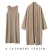 Casaco Grande com Gola Cachecol Cardigan 2025 Novo Cardigan de Caxemira para Mulheres, Conjunto de Suéter de Tricô Solto de Comprimento Médio