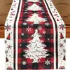 Caminho de Mesa de Natal Cruzado Boneco de Neve de Natal Árvore de Natal Biscoitos Pessoas Pequenas Decoração de Mesa de Jantar Caminho de Mesa de Linho