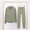 Conjunto de jaqueta com gola alta e calça cropped da marca LULU DF, em estoque, entrega direta, justo, respirável, elástico, com zíper dourado