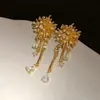 Pendientes de Borla Redonda con Circonita de Aguja Plateada Estilo Nuevo Retro Elegantes Versátiles Pendientes de Lujo Ligero de Gama Alta para Mujer