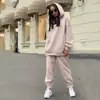 9700#2022 Mais Vendido na Amazon Europeu e Americano Nova Moda Cor Sólida com Capuz Casual Conjunto de Duas Peças para Outono e Inverno