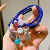 Pulseira de Prata Esterlina 925 Design Retrô de Múltiplos Círculos com Lápis Lazúli Natural de Alta Qualidade, Pedra da Lua, Amazonita e Cristal de Morango