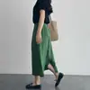 Comercio Exterior Transfronterizo 2026 Verano Nuevo Estilo Artístico Retro Color Sólido Algodón y Lino Longitud Media Abertura Lateral Adelgazante Falda para Mujer
