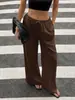 Pantalones anchos de lino con cordón elástico en la cintura para mujer, de estilo cruzado, fluidos, transpirables, rectos, casuales, con bolsillos, pantalones largos casuales