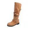 Botas Largas Apiladas con Hebilla Estilo Coreano para Mujer 2026 Otoño Nuevas Botas de Caballero Retro Punta Redonda Tacón Plano Botas de Moda
