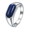 Venta al por mayor de fábrica Moda Europea y Americana Anillo de Acero Inoxidable de 8MM Incrustado con Turquesa Personalizable Versátil Retro Anillo de Dedo Más Vendido