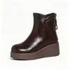 Comercio Exterior Versátil Modernos Piel Suave Cómodos Botas Martin Otoño Invierno Nuevas Botas para Mujer Más Terciopelo Punta Redonda Suela Gruesa Alargadoras Botas Cortas