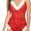 Popular al por mayor transfronterizo europeo y americano Lencería sexy Borde crudo Hueco Navidad Transparente Talla grande Mono Lencería sexy