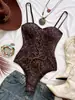 Body moldeador con estampado de leopardo europeo y americano transfronterizo Body de encaje con cordones para mujer Ropa interior ajustada