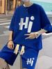 Traje casual de gofre para niños, verano, delgado, moderno, marca, estilo Hong Kong, holgado, alta gama, manga corta, pantalones cortos, conjunto deportivo de dos piezas