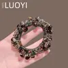 2025 Nueva Diadema de Cristal Marrón Degradado para el Cabello Diadema Femenina Elegante Moda Goma para Coleta Cuerda Elástica Alta para el Cabello Accesorios para el Cabello