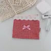 Nova Bolsa de Moedas Xadrez Fofa e Fresca com Acabamento Doce de Renda, Bolsa de Armazenamento de Alto Valor para Estudantes, Porta-Cartões