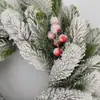 Guirlanda Artificial de Pinhas Nevadas, Guirlanda Artificial de Abeto, Guirlanda Decorativa de Folhagem Artificial com Neve Leve, Pinhas e Frutas Vermelhas para o Natal