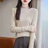 Nuevo Suéter de Punto para Mujer de Primavera Transfronterizo con Cuello de Encaje Fruncido, Cuello Semi Alto, Canalé, Color Sólido, Suéter Pulóver Adelgazante