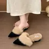 Pantuflas Peludas de Punta Estilo Coreano para Mujer, Para Usar al Aire Libre, Nuevo Estilo 2026, Otoño/Invierno, Con Felpa, Temperamento Suave, Tacón Grueso, Punta Cerrada, Pantuflas de Algodón