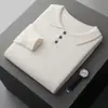 Novo suéter de caxemira outono e inverno para homens, camiseta de gola polo, suéter de moda tricotado 100% lã pura de manga longa