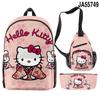 Nuevo producto 3D Cross-borDer: mochila escolar con diseño de Hello Kitty, bolso cruzado, estuche para lápices, conjunto de tres piezas con impresión
