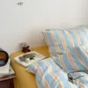 Juego de cuatro piezas de algodón gofrado a rayas 100% algodón funda nórdica sencilla, sábana bajera, sábana encimera juego de cama de tres piezas