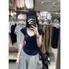 Dropshipping Transfronterizo Verano 260g Modal Cuello en V Hombro Derecho Manga Corta Camiseta Mujer Cuello de Botones Prenda Base
