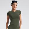 Camiseta Transfronteiriça Nude Gola Redonda Manga Curta Ombro Direito Look Emagrecedor Justa Casual Fitness Esporte Top Roupa de Yoga para Mulheres