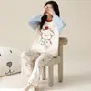 Pijama Feminino de Algodão Puro com Manga Longa 2026 Novo Estilo Primavera/Outono Casual Usável Desenho Animado Doce Roupas de Casa