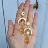 Pendientes de Sol y Luna Dorados de Comercio Exterior Transfronterizo, Joyería Bohemia Celeste, Pendientes Colgantes de Cristal Naranja, Venta Directa del Fabricante