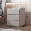 Mesita de noche de madera maciza, simple y lujosa, mueble de noche moderno para dormitorio, armario de almacenamiento de alta gama de color crema