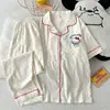 Pijama de Algodón Nube Transfronterizo para Mujer, Verano Estilo Japonés Dibujos Animados Puntos Manga Corta Pantalón Largo Conjunto Delgado para Casa para Niñas