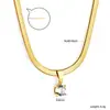 Collar Colgante de Diamante Blanco Redondo Joyería Transfronteriza Cadena de Hoja Trenzada Personalizada Cadena de Clavícula Collar con Baño de Oro de Acero Inoxidable para Mujer