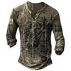 Camiseta holgada de manga larga para hombre, nueva, con estampado digital 3D, brújula, hebilla diaria, cuello en V y manga larga.