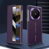 Adecuado para Huawei Mate XT2, este estuche para teléfono cuenta con una tapa abatible chapada, un diseño de ventana, una bisagra de doble eje, una función de suspensión/activación y es a prueba de golpes, y está hecho de cuero