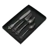 Vajilla de Palacio Estilo Europeo Transfronteriza Cuchillo, Tenedor, Cuchara de Acero Inoxidable 304, Vajilla Occidental Retro, Juego de 4 Piezas para Hogar, Restaurante, Hotel