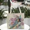 Nuevo Bolso de Tela de Arena Flor de Seda Dorada Bolso de Hombro Bolso Tote de Gran Capacidad Bolso de Lona Bolsa de Compras Portátil Cinturón Blanco Tirón Único