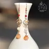 Brincos Retro Vermelhos Estilo Dinastia Ming e Song Originais, Presilhas de Orelha, Brincos Longos Estilo Antigo para Casamento Qipao, Novos Acessórios de Orelha Femininos