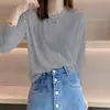 Blusa Fina de Manga Longa Estilo Hot Girl para Primavera e Verão, Respirável e Versátil, Cor Sólida, Camiseta Estilosa com Proteção Solar, Gola Redonda Versátil, Caimento Solto