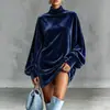 Sudadera nueva para mujer de estilo europeo y americano de cuello alto con superposición de terciopelo dorado, estilo murciélago holgado, disponible en la estación independiente de Amazon