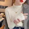 Camiseta base feminina de alta qualidade para outono e inverno, top de malha com gola alta, novo suéter interno estiloso de inverno