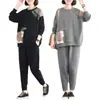 Traje de dos piezas para mujer de talla grande más de 200 kg para madres de mediana edad y mayores, chica rellenita, primavera y otoño, pantalón largo holgado