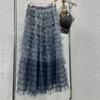 Falda de pastel de costura en capas de principios de otoño, falda con volantes de combinación de colores contrastantes, vestido de línea A alargado de cintura alta
