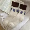 Calcetines Gruesos de Felpa de Invierno para Mujer, Combinación de Colores Estilo Ins de Dibujos Animados, Calcetines Gruesos Enormes de Media Pantorrilla, Calcetines para Dormir en Casa, Calcetines para el Suelo, Estilo Nuevo