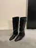 Versão em Pele de Cordeiro~Botas Quadradas de Cano Alto Duas Vias Removíveis para Mulheres Aumento Interno de Altura Emagrecimento Botas de Cavaleiro Hot Girl Botas para Calças