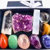 Caixa de Conjunto de Pedras Brutas de Cristal dos 7 Chakras Bloco de Ametista Ágata Marroquina Geodo Gesso Transparente Pedra de Yoga Atacado