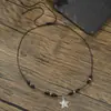 Colar Pingente Estrela de Cinco Pontas Pedra Vulcânica Mais Vendido Transfronteiriço Moda Hip-Hop Tendência Masculina Cordão Encerado Corrente Clavícula Acessórios Masculinos