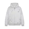 Moletom Cardigan com Capuz e Padrão de Estrelas em Strass Estilo Americano para Homens e Mulheres, Temporada de Primavera, Jaqueta de Zíper Vintage Lavada de Alta Qualidade para Casais