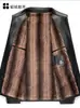 Jaqueta de Couro de Ovelha Masculina Haining com Gola Reversível, Casaco Casual de Negócios para Outono e Inverno, Roupa para Pai de Meia-idade, Forrada com Lã para Aquecimento